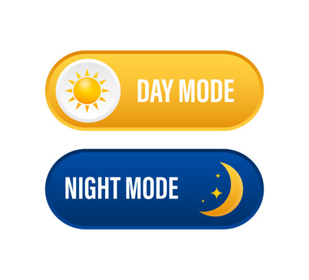 Button with night mode on dark background. Ui design. Dark theme. App interface design concept.のイラスト素材