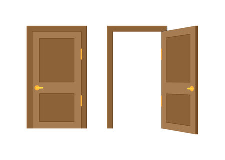 Open end closed door. Interior design. Business concept. Front view. Home office concept. Business success.のイラスト素材