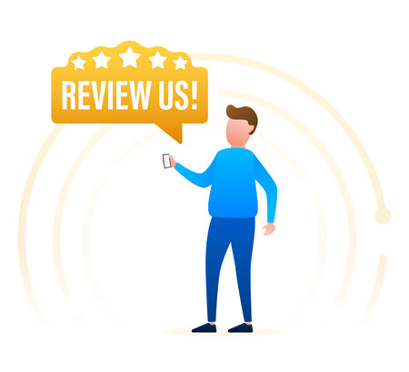 Review us User rating concept. Review and rate us stars. Business concept. Vector illustrationのイラスト素材