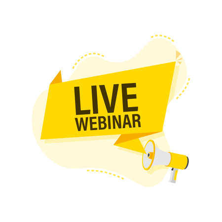Hand Holding Megaphone with Live webinar. Megaphone banner.のイラスト素材
