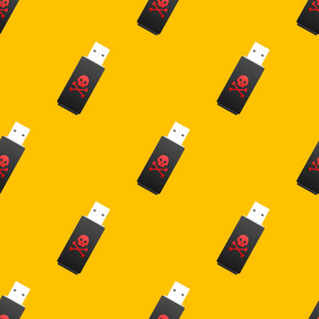 Computer virus on usb flash card pattern. Virus protection. Vector stock illustration.のイラスト素材