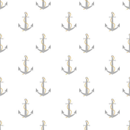 Single realistic shiny steel anchor with rings and shadow pattern on white background. Vector illustration.のイラスト素材