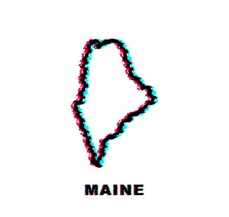 Glitch Map of Maine State United States of America, Alabama outline. Blue glowing outline. Vector illustration.のイラスト素材