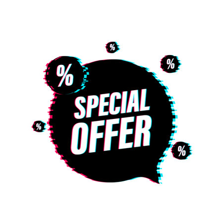 Special Offer grunge style red colored. Discount glitch label. Vector stock illustration.