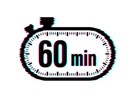 The 60 minutes, stopwatch vector icon. Glitch icon. Stopwatch icon in flat style, timer. Vector illustration.のイラスト素材