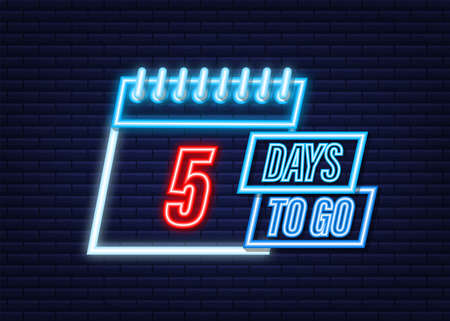 5 days to go. Neon style icon. Vector typographic design. Vector stock illustration.のイラスト素材