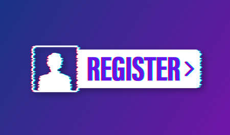 Banner register now. Glitch icon. Vector stock illustration.