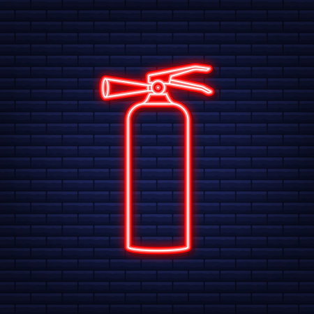 Fire extinguisher protection. Neon icon. Vector illustration.のイラスト素材