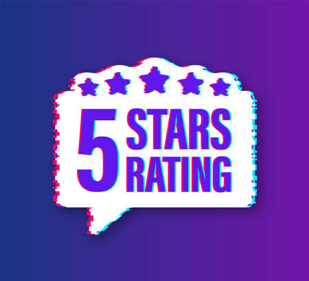 5 star rating glitch icon. Badge with icons on white background. Vector illustration.のイラスト素材