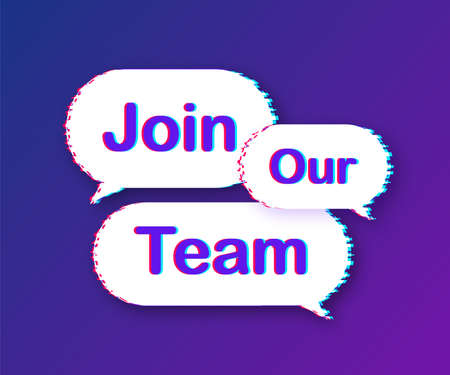 Welcome to the team written on speech bubble. Advertising sign. Glitch icon. Vector stock illustration.のイラスト素材