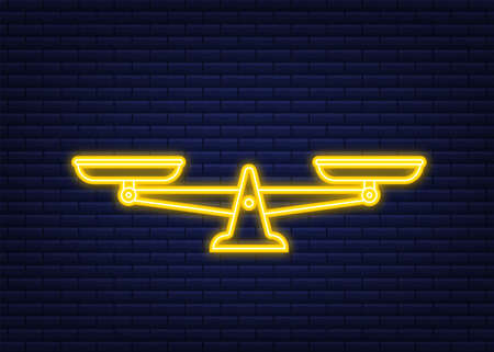 Scales icon. Neon icon. Libra isolated on white background. Vector illustration.のイラスト素材