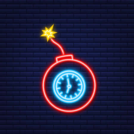 Cartoon fire flame. Flat vector icon. Damage concept. Flat bomb for concept design. Neon icon....
