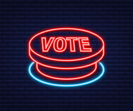 Vote button. Hand click icon. Finger click icon. Neon icon. Vector stock illustration.のイラスト素材