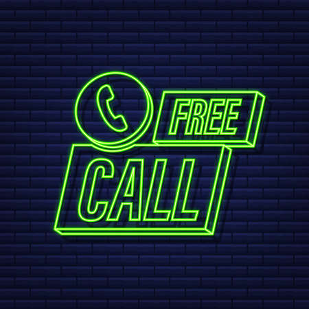 Free call. Information technology. Telephone neon icon. Customer service. Vector stock illustration.のイラスト素材