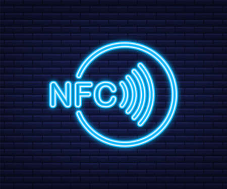 Contactless wireless pay sign logo. Neon icon. NFC technology. Vector stock illustration.のイラスト素材