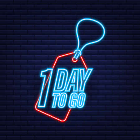 1 Day to go. Countdown timer. Neon icon. Time icon. Count time sale. Vector stock illustration.のイラスト素材