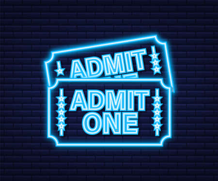Realistic red and blue show ticket. Old premium cinema entrance tickets. Neon icon. Vector illustration.のイラスト素材