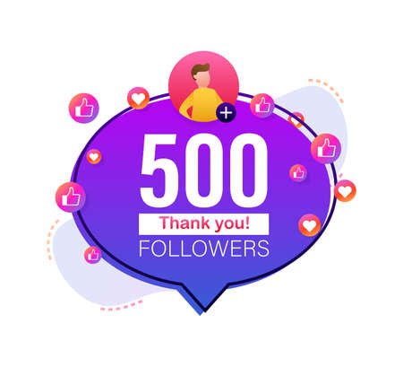 Thank you 500000 followers numbers. Flat style banner. Congratulating multicolored thanks image for net friends likes. Vector illustration.のイラスト素材