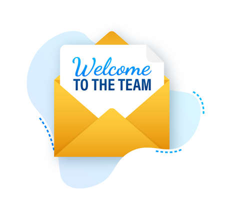 Icon with welcome team for banner design. Business communication vector banner. Cartoon font.のイラスト素材