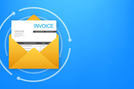 Invoice icon vector. Email message received with bill document, flat style open envelope with...