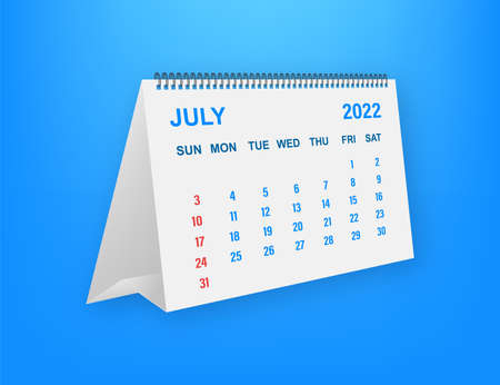 July 2022 Calendar Leaf. Calendar 2022 in flat style. Vector illustration.のイラスト素材