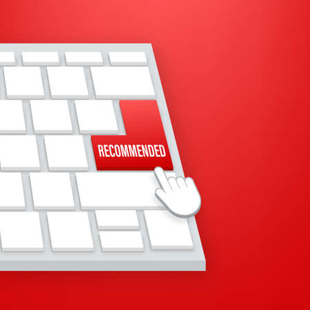 Recommend button on keyboard. White label recommended on red background. Vector stock illustration.のイラスト素材