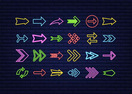 3d blue neon arrow set on dark backdrop. Vector white light. Graphic color background. Vector illustration.のイラスト素材