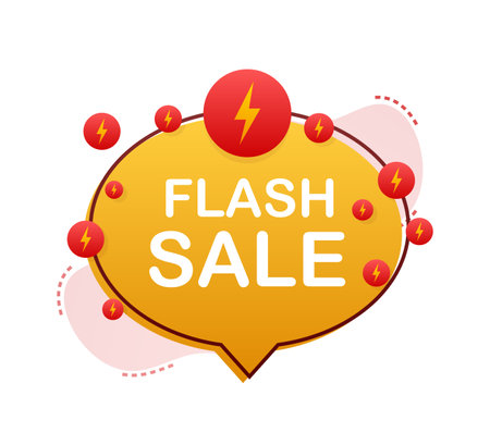 Flash sale. Flash ribbon banner, scroll, price tag, sticker, badge, poster. Vector illustration.のイラスト素材