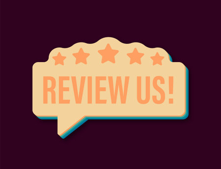 Review us user rating concept. Review and rate us stars retro icon. Business concept. Vector illustration.のイラスト素材