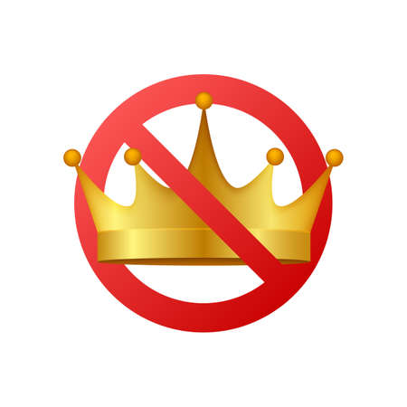 No crown. Forbidden crown icon. No king vector sign. Prohibited prince. Vector stock illustration.のイラスト素材