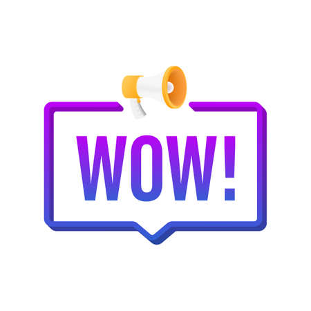 Wow megaphone. Flat vector illustration. Announce promotion offer. People communicate.のイラスト素材