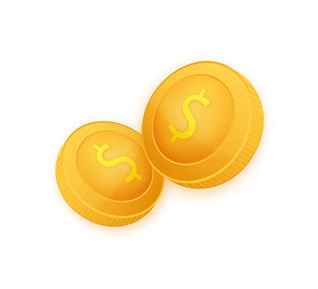 Coin with Dollar symbol. Gold cartoon coin. Vector illustration.のイラスト素材
