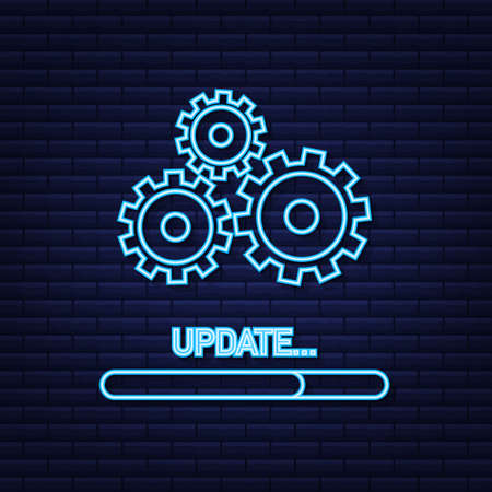 System software update or upgrade neon icon. Banner new update, Badge, sign. Vector illustration.のイラスト素材
