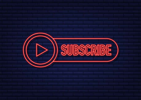 Subscribe with cursor button. Internet icon. Pointer click neon icon. Vector stock illustration.のイラスト素材