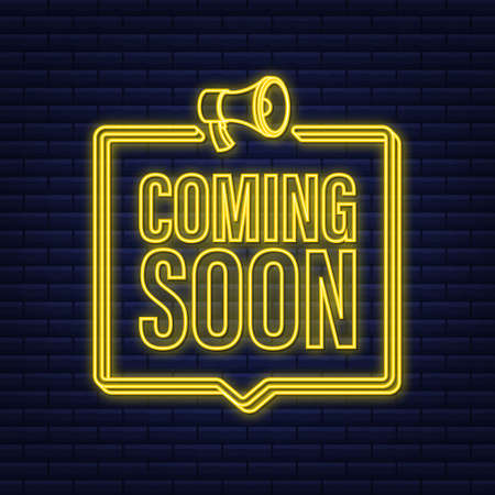 Megaphone neon label with coming soon. Megaphone banner. Web design. Vector stock illustration.のイラスト素材