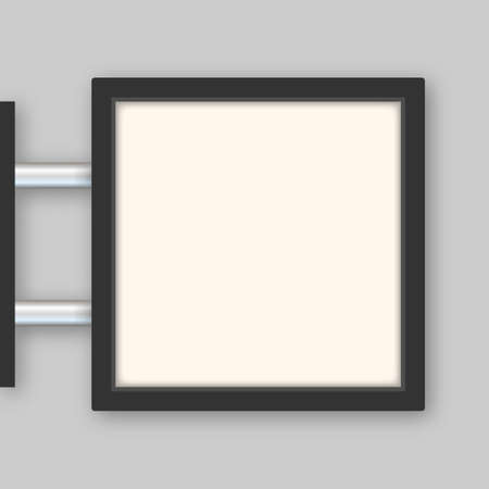 Rectangular signage light box signboard. Neon icon. Black metal cafe, restaurant outdoor mock up. Vector stock illustration.のイラスト素材