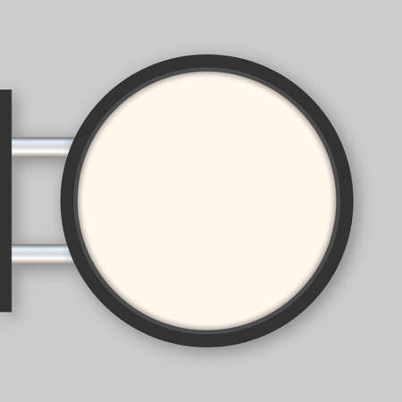 Rectangular signage light box signboard. Neon icon. Black metal cafe, restaurant outdoor mock up. Vector stock illustration.のイラスト素材