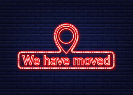 Simple we have moved melted badge, shop or warehouse make easy relocation or info message. Vector stock illustration.のイラスト素材