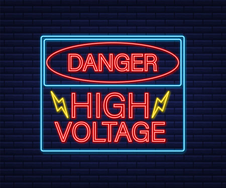 Danger high voltage neon sign. Danger sign boardのイラスト素材