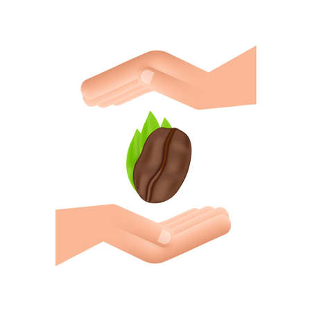 Vector icon coffee bean over hands for cafe label, packing and emblem.のイラスト素材