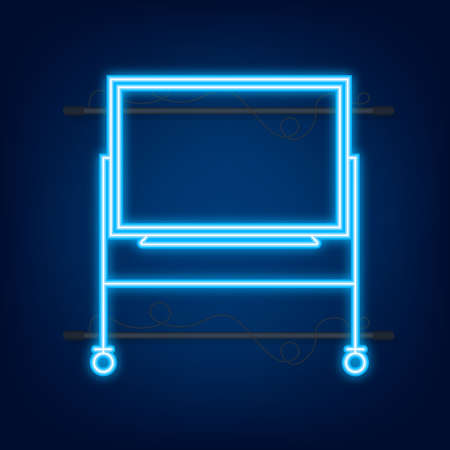 Office Whiteboard. School chalkboard. Empty whiteboard with marker pens. Neon style. Vector illustrationのイラスト素材