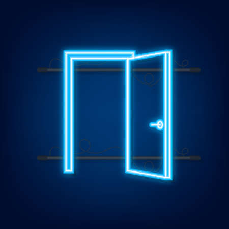 Open door. Interior design. Neon icon. Business concept. Front view. Home office Vector illustrationのイラスト素材