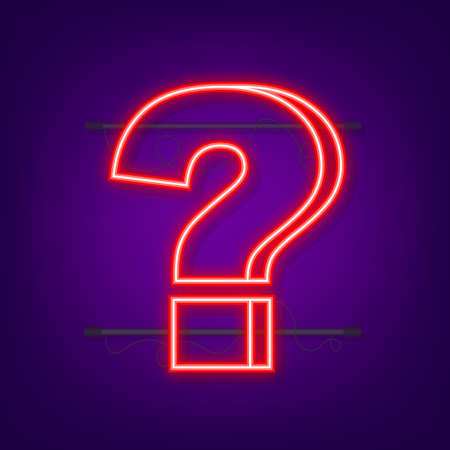 Neon glowing question mark. Quiz neon banner. Vector stock illustration.のイラスト素材