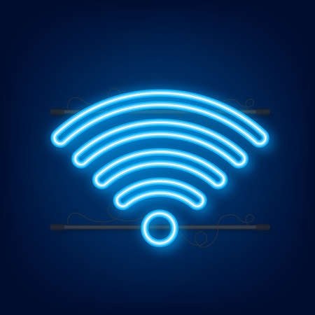 Wireless neon icon. No wifi. Different levels of Wi Fi signal. Vector stock illustrationのイラスト素材