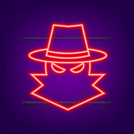 Cyber attack. Data Phishing with fishing hook, laptop, internet security. Neon style. Vector illustrationのイラスト素材