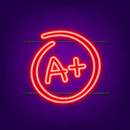 Grade result A plus. Hand drawn vector grade in red circle. Neon style. Vector illustrationのイラスト素材