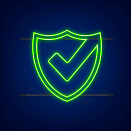 Checkmark. Green approved sticker. Neon style Vector illustrationのイラスト素材