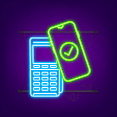 Contactless wireless pay sign logo. NFC technology. Neon icon. Vector illustrationのイラスト素材