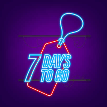 7 Days to go. Countdown timer. Neon icon. Time icon. Count time sale. Vector stock illustrationのイラスト素材