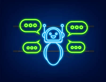 Robot icon. Bot sign design. Neon icon. Chatbot symbol concept. Voice support service bot. Online support bot. Vector illustrationのイラスト素材